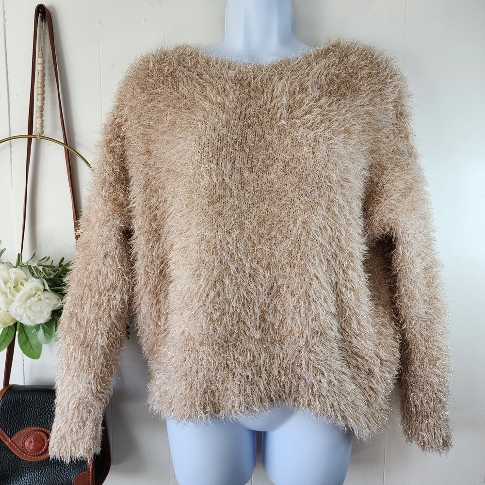 Wild Fable Gold Long Sleeve Fuzzy Sweater Size XS - Picture 2 of 9